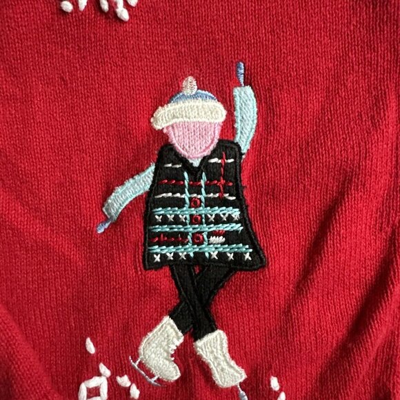 Vintage 90s Christmas Sweater Cardigan Womens Red Embroidery‎ Snowflakes L Boxy - Picture 3 of 9